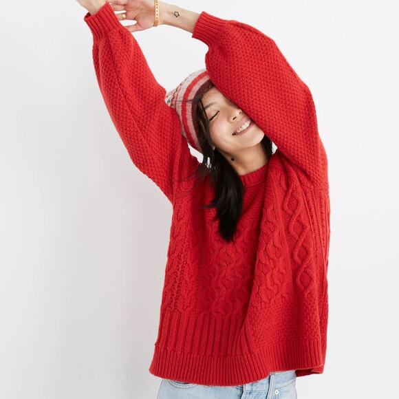 Madewell Women's Copenhagen Cable Knit Sweater Enamel Red Alpaca Size XS - Picture 1 of 10